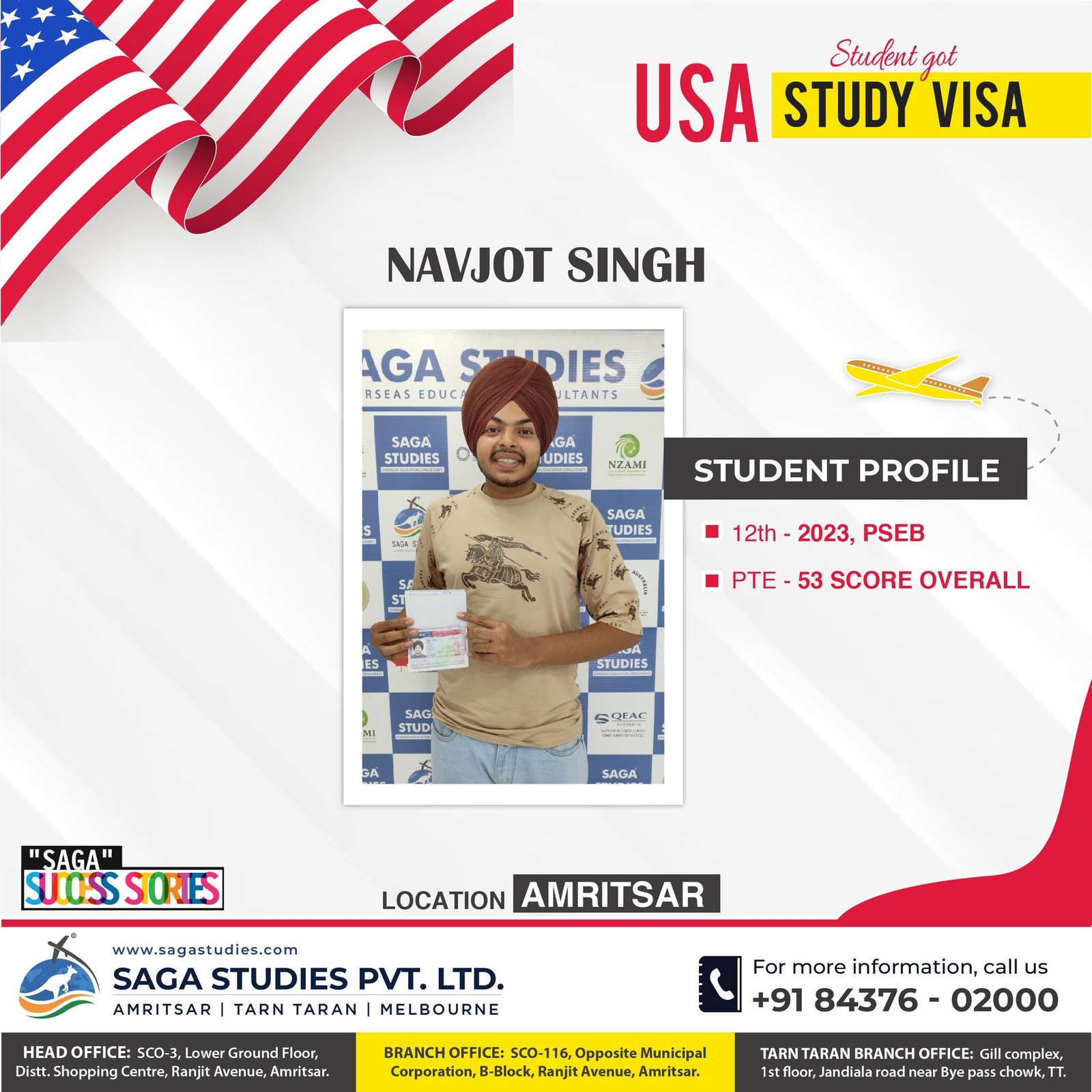 USA STUDY VISA - Navjot Singh - Amritsar