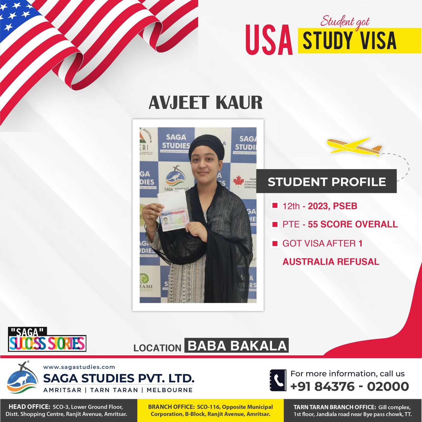 USA Study Visa - Avjeet - Baba Bakala